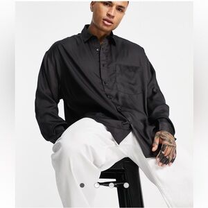 ASOS DESIGN oversized satin shirt with dip back hem in black